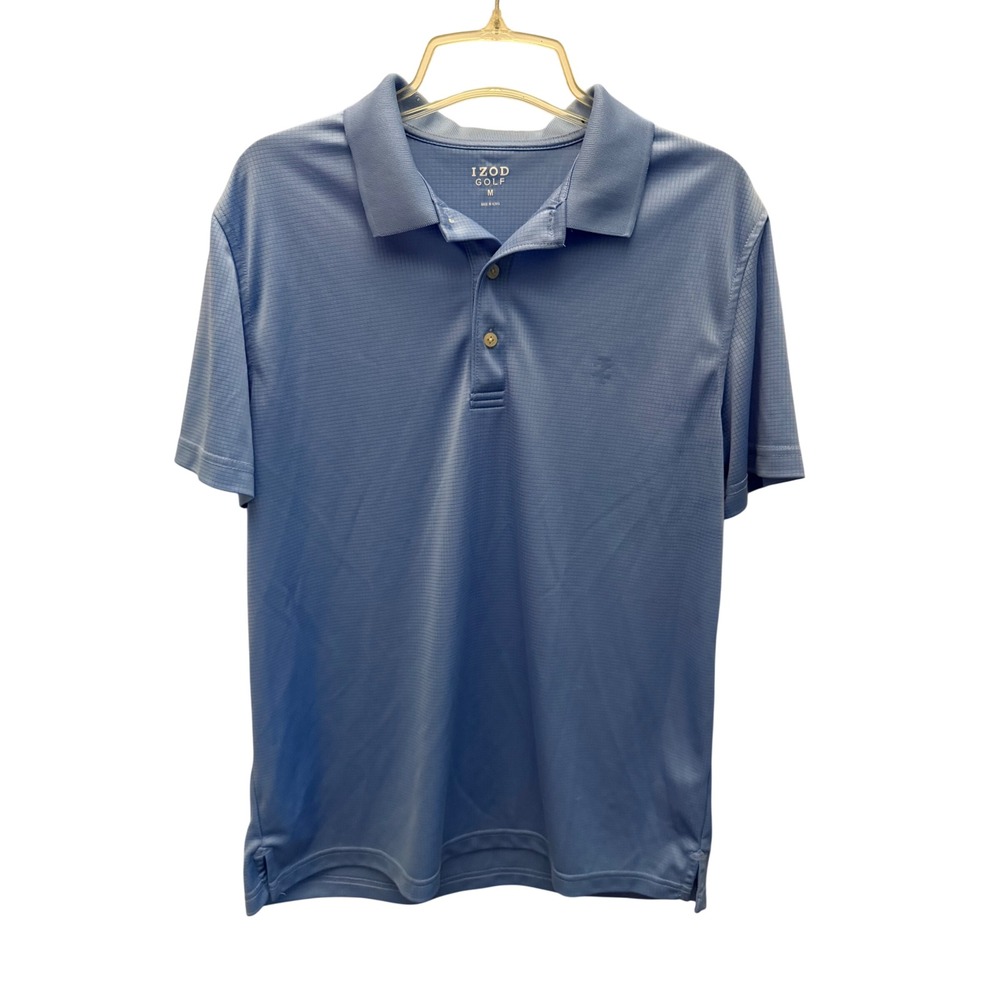 IZOD Golf Mens Blue Micro Grid Performance Short Sleeve Polo Shirt Medium